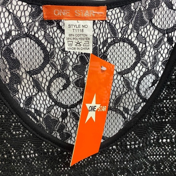 Black Lace Top Size Large with Fringe See Through Not Lined  By One Star - Picture 4 of 9